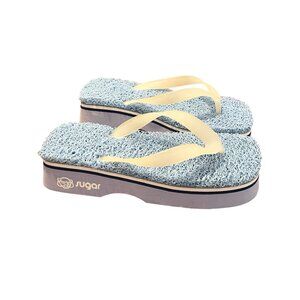 Sugar Floaties Mesh Sole Platform Flip Flops Size 9/10 Blue White Vintage Y2K